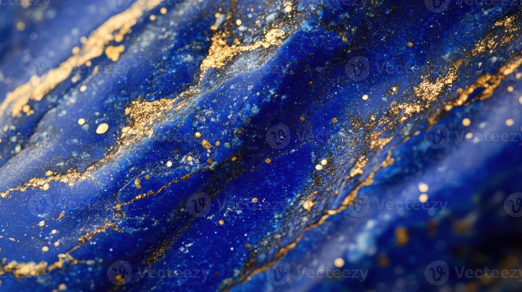 Lapis lazuli captured in a detailed macro shot, showing its unique blue and gold patterns. photo