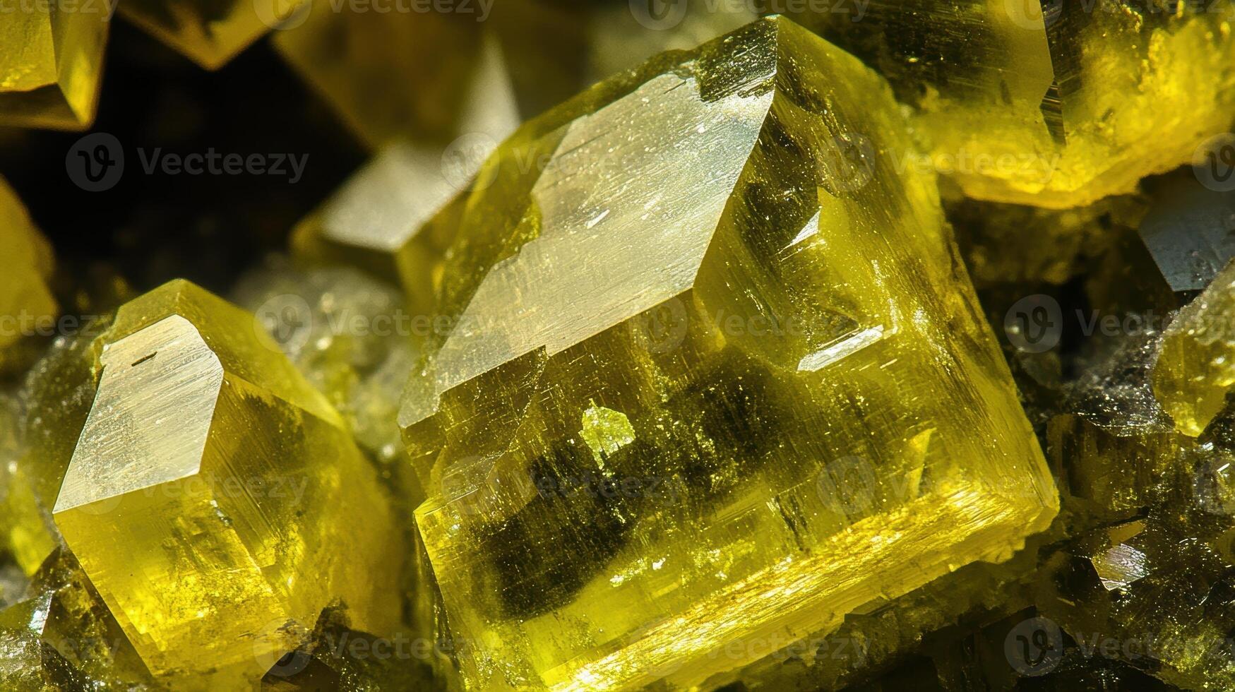 Macro shot of chrysoberyl with vibrant yellow colors and clear facets. photo