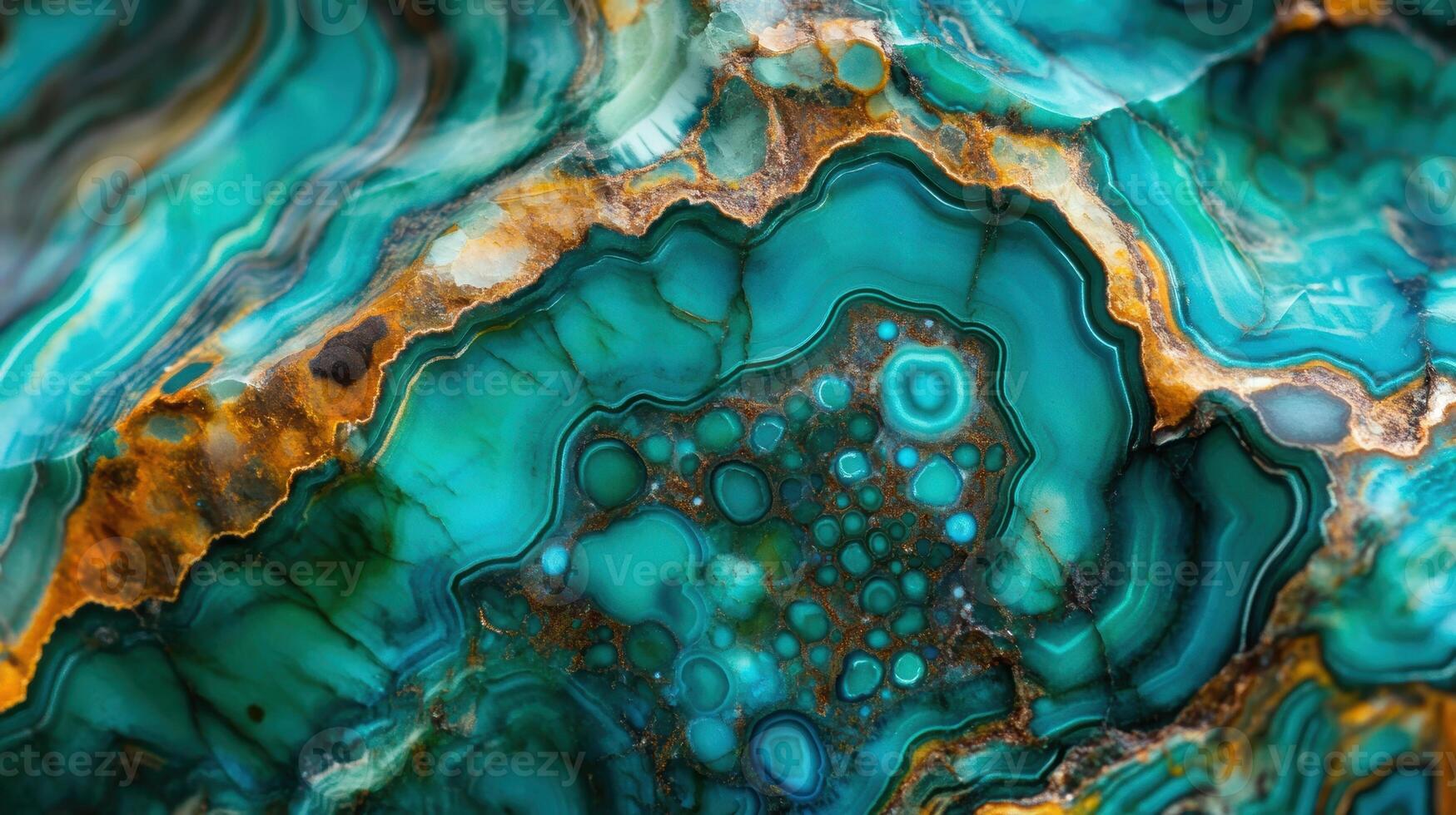 Close-up of chrysocolla showcasing swirling blue-green hues and intricate textures. photo