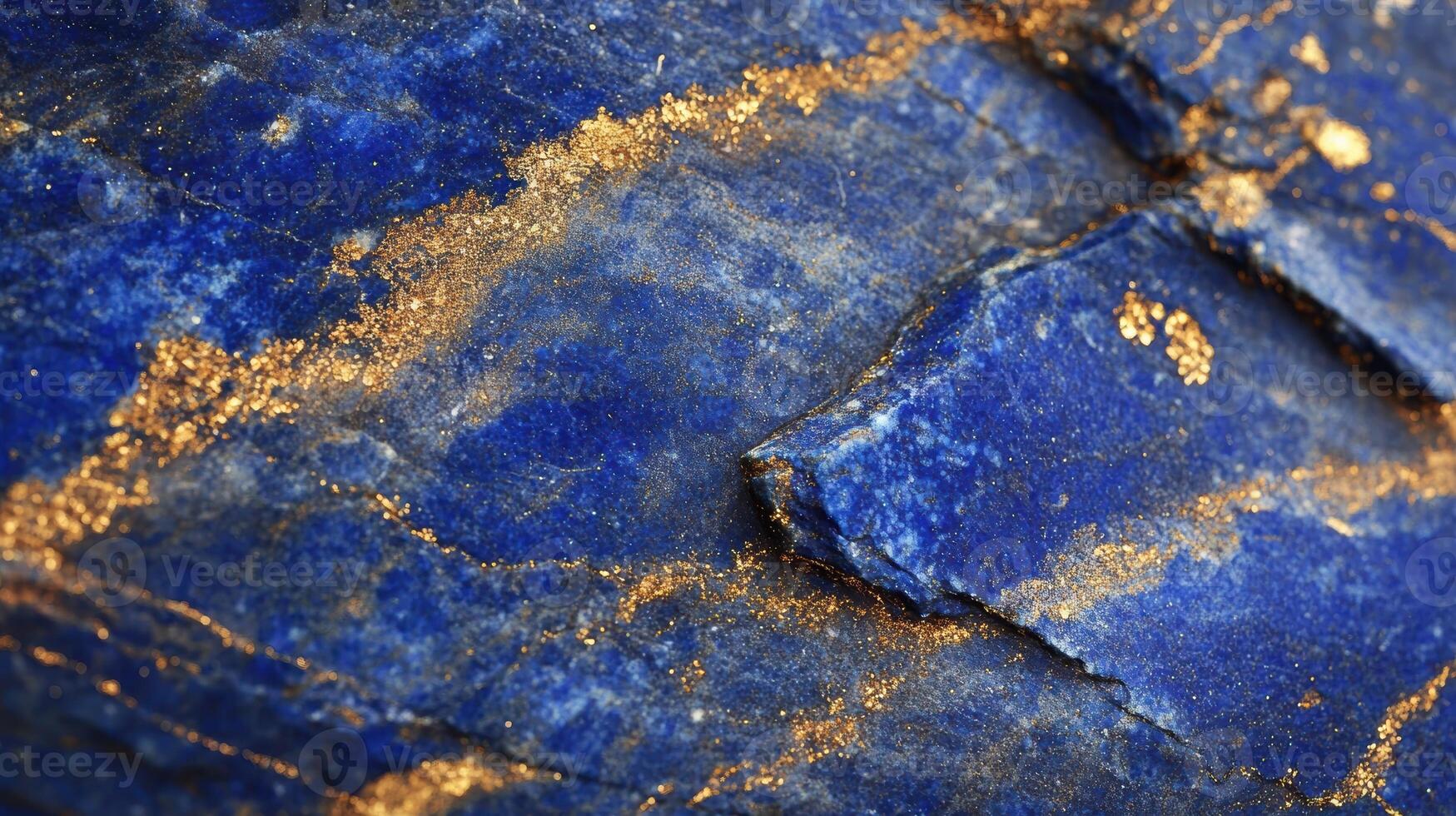 Lapis lazuli captured in a detailed macro shot, showing its unique blue and gold patterns. photo