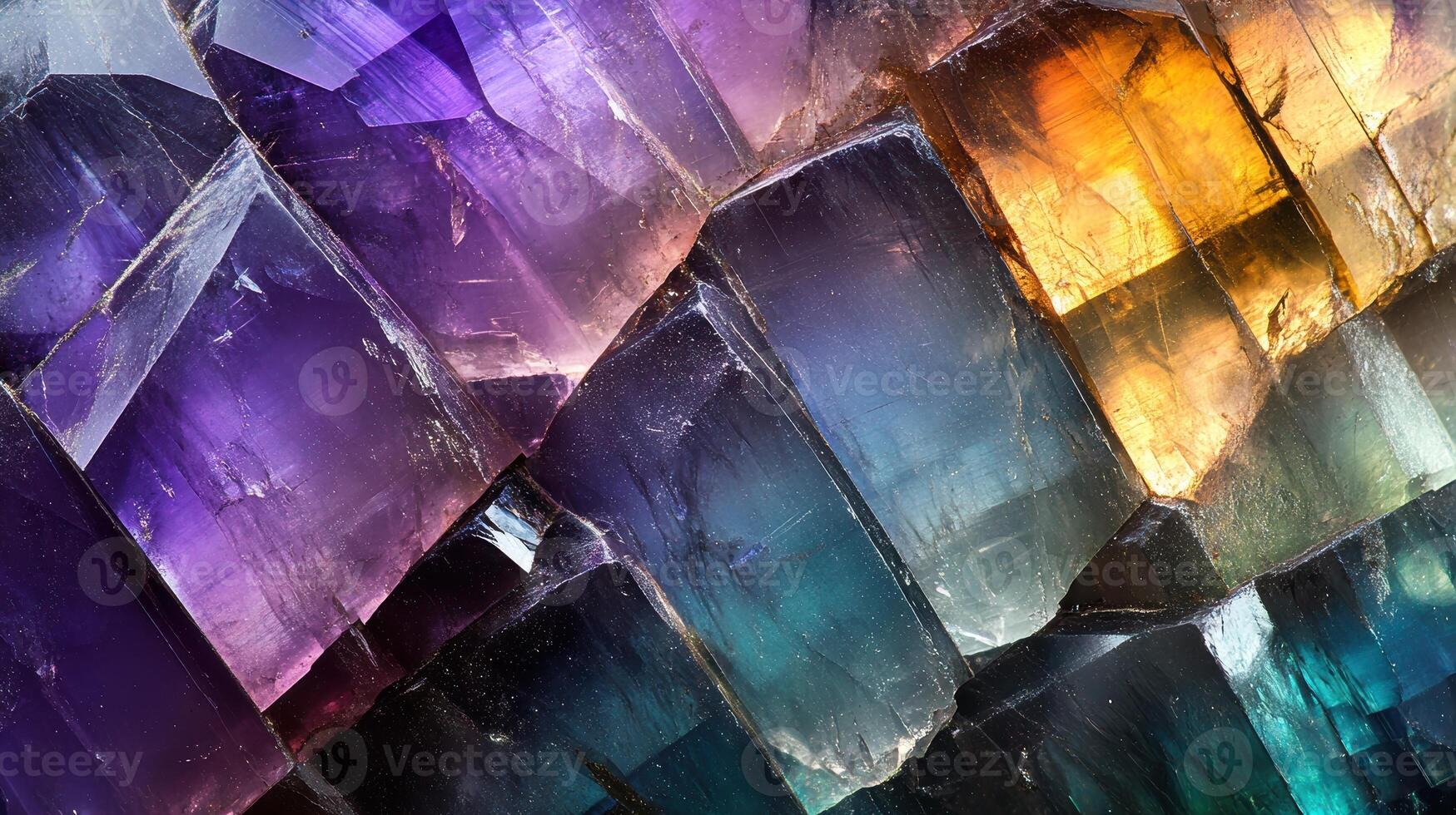 Fluorite crystal showing a stunning gradient of blue, purple, and orange photo
