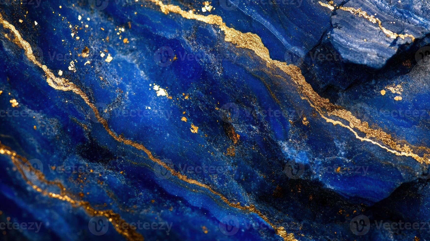 Macro shot of lazurite highlighting its bold blue and sparkling gold inclusions. photo