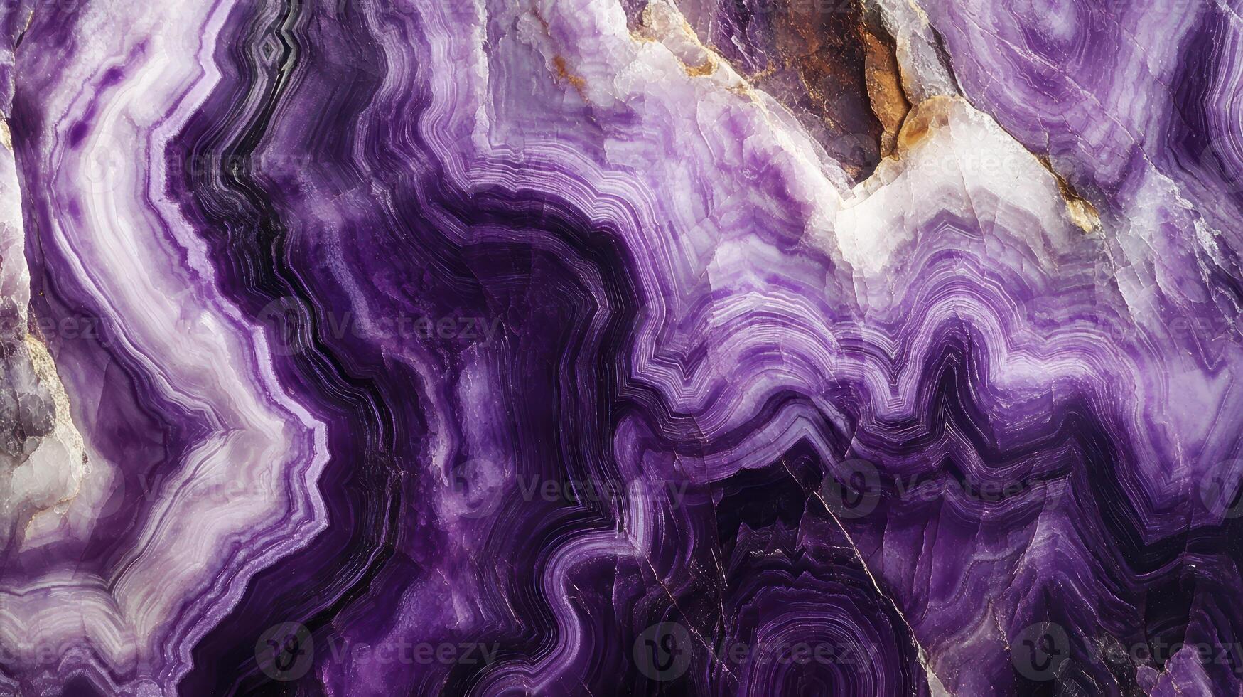 Close-up of charoite crystal highlighting its rich purple hues and intricate patterns. photo