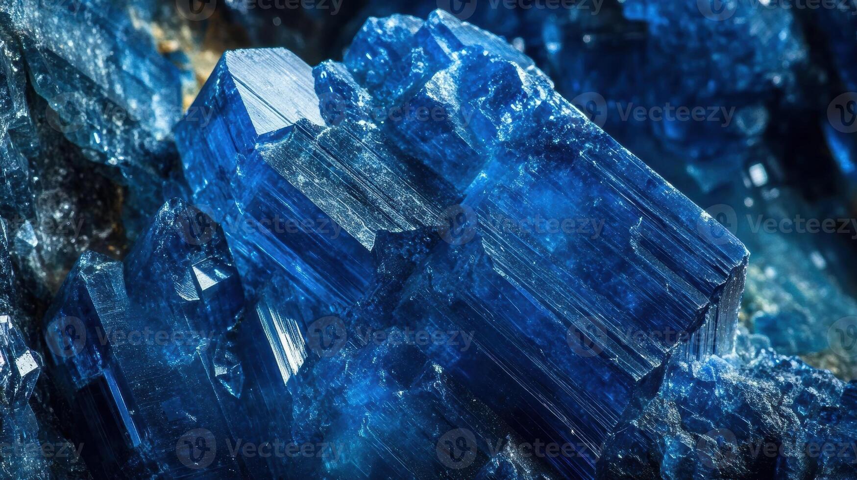 Deep blue kyanite crystal with unique formations and clear facets. photo