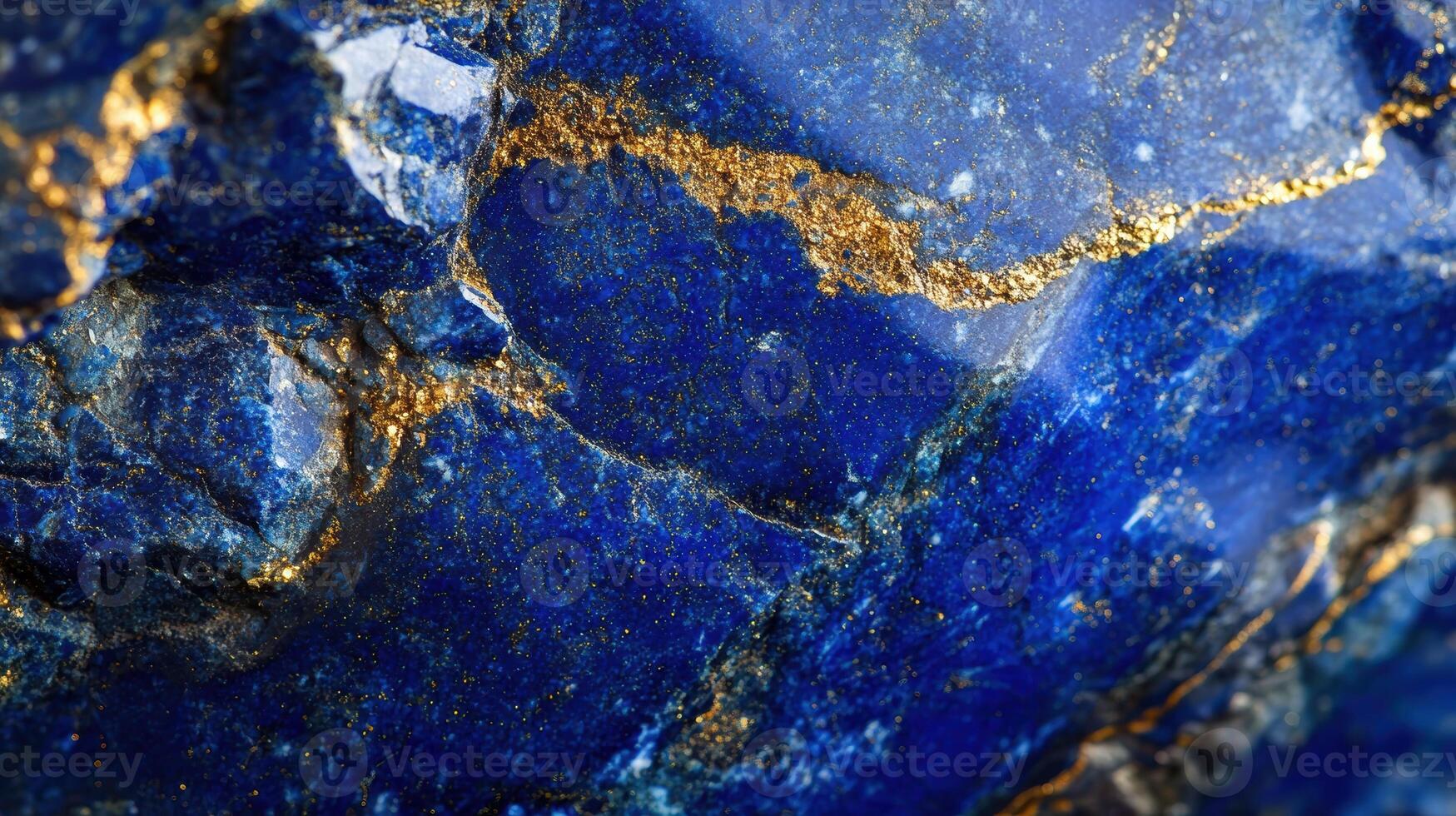 Macro shot of lazurite highlighting its bold blue and sparkling gold inclusions. photo