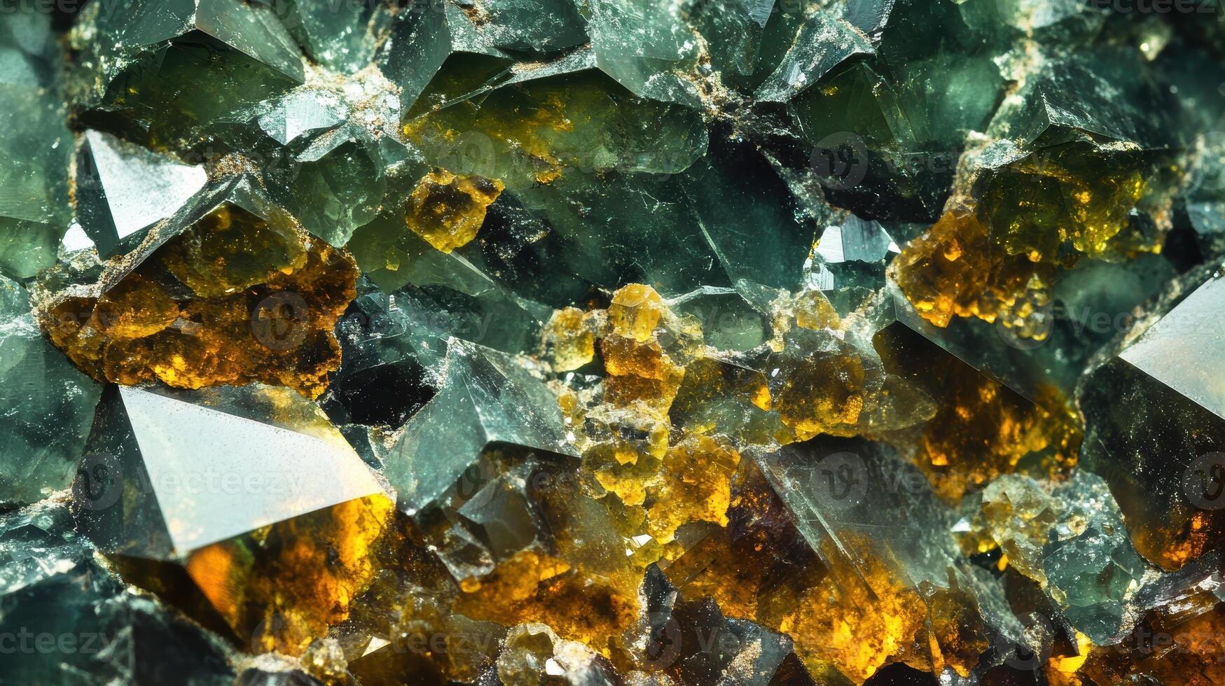 Detailed view of green andradite garnet with intricate crystal structures. photo