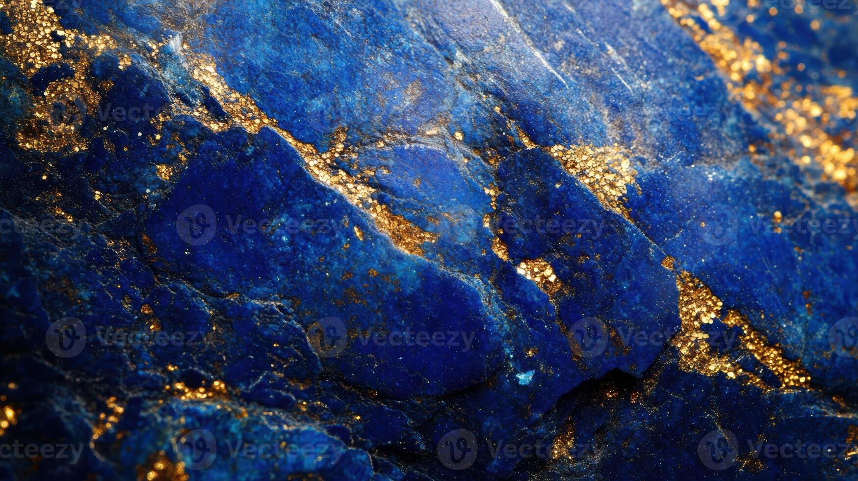 Lapis lazuli captured in a detailed macro shot, showing its unique blue and gold patterns. photo