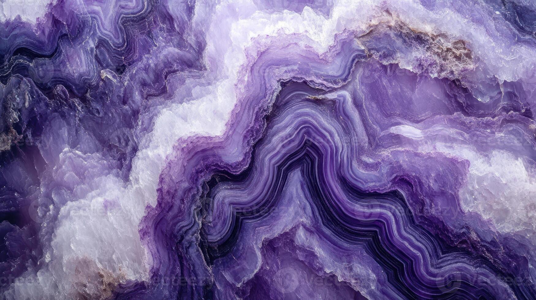 Close-up of charoite crystal highlighting its rich purple hues and intricate patterns. photo
