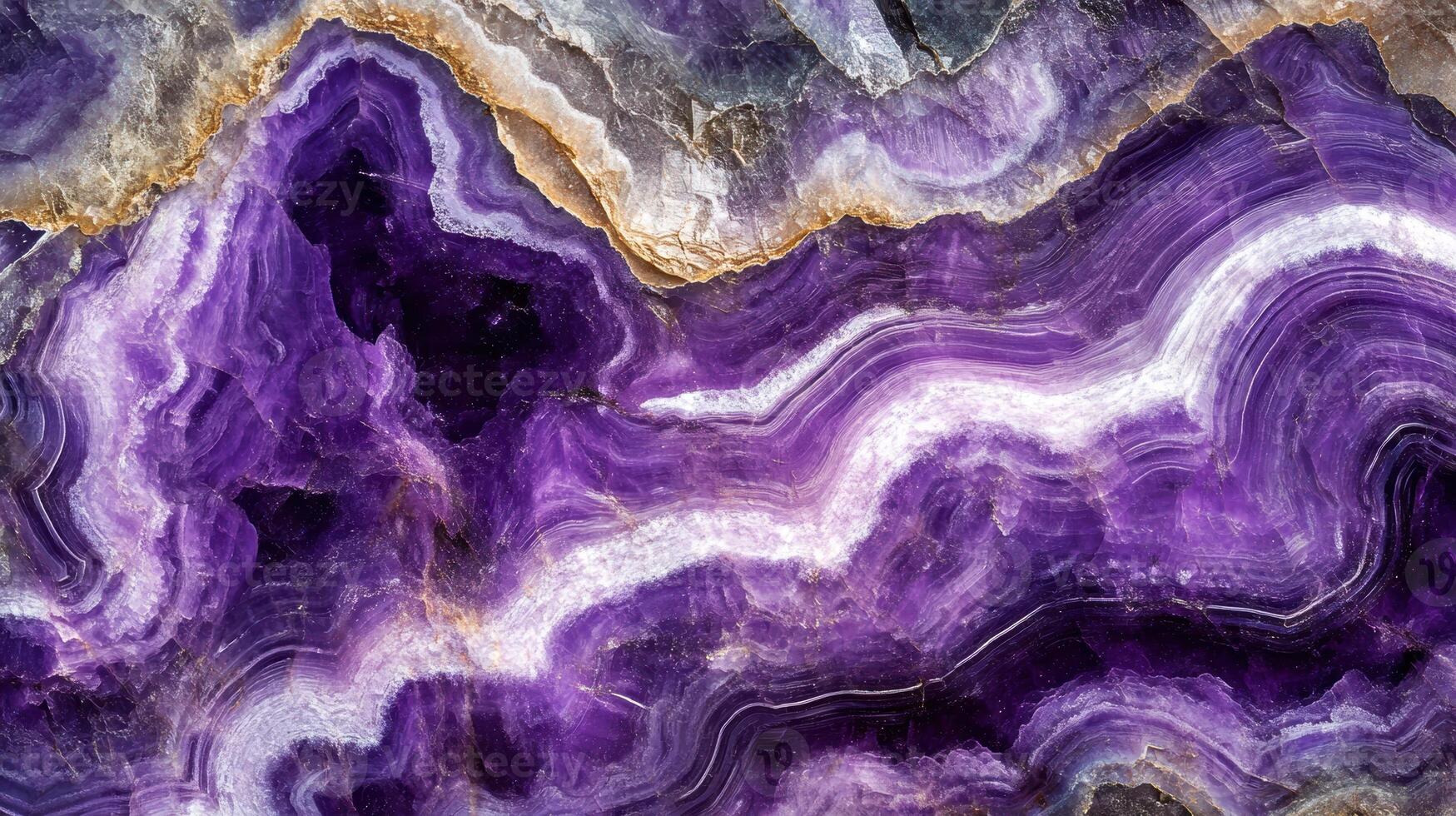 Close-up of charoite crystal highlighting its rich purple hues and intricate patterns. photo