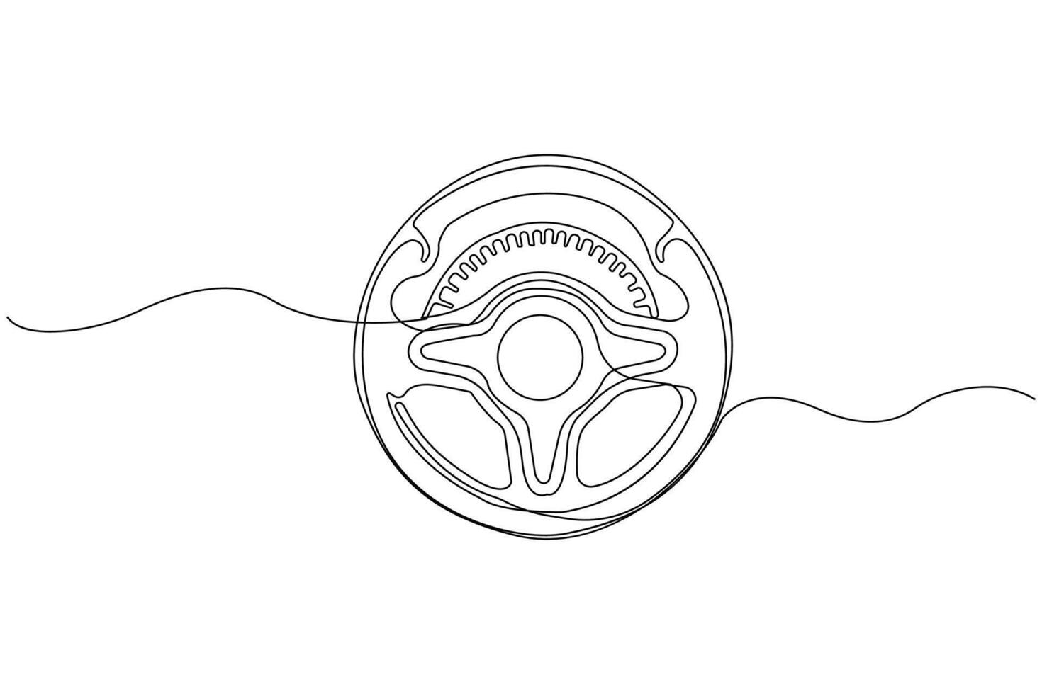 Hand-drawn steering wheel one-line art drawing. Steering continuous outline vector