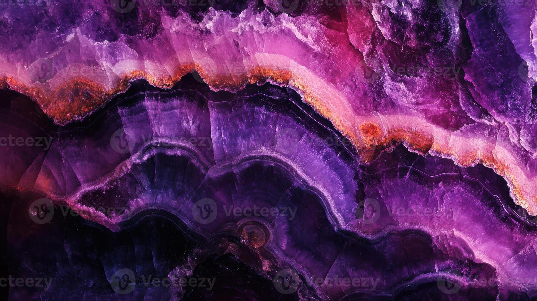 Macro shot of polished sugilite, highlighting its vibrant purple hues and intricate banding patterns. photo