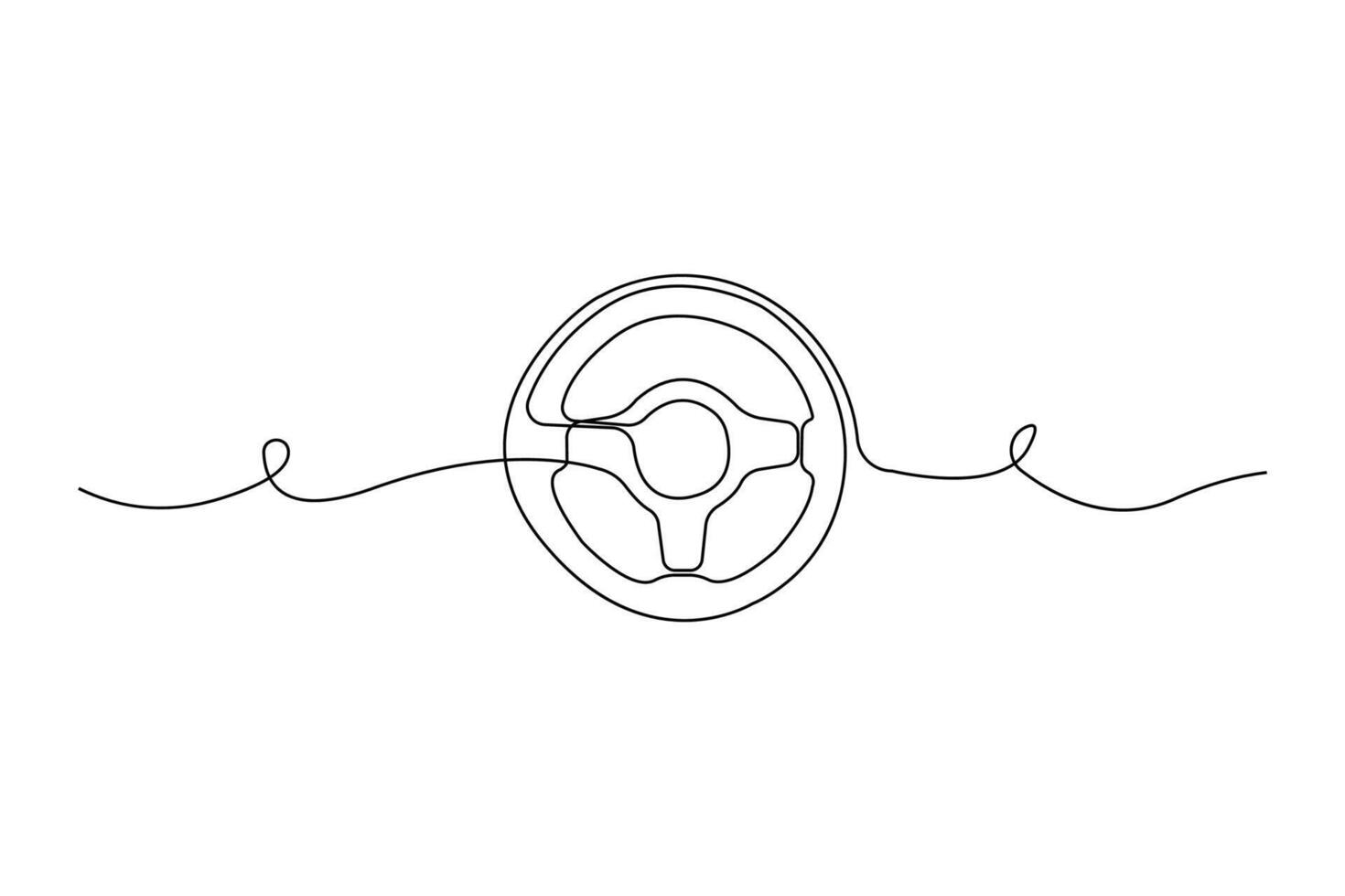 Hand-drawn steering wheel one-line art drawing. Steering continuous outline vector