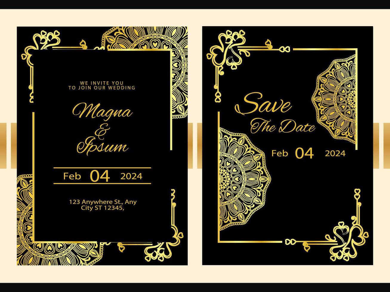 Flowers frame mandala wedding invitation card design background Template vector