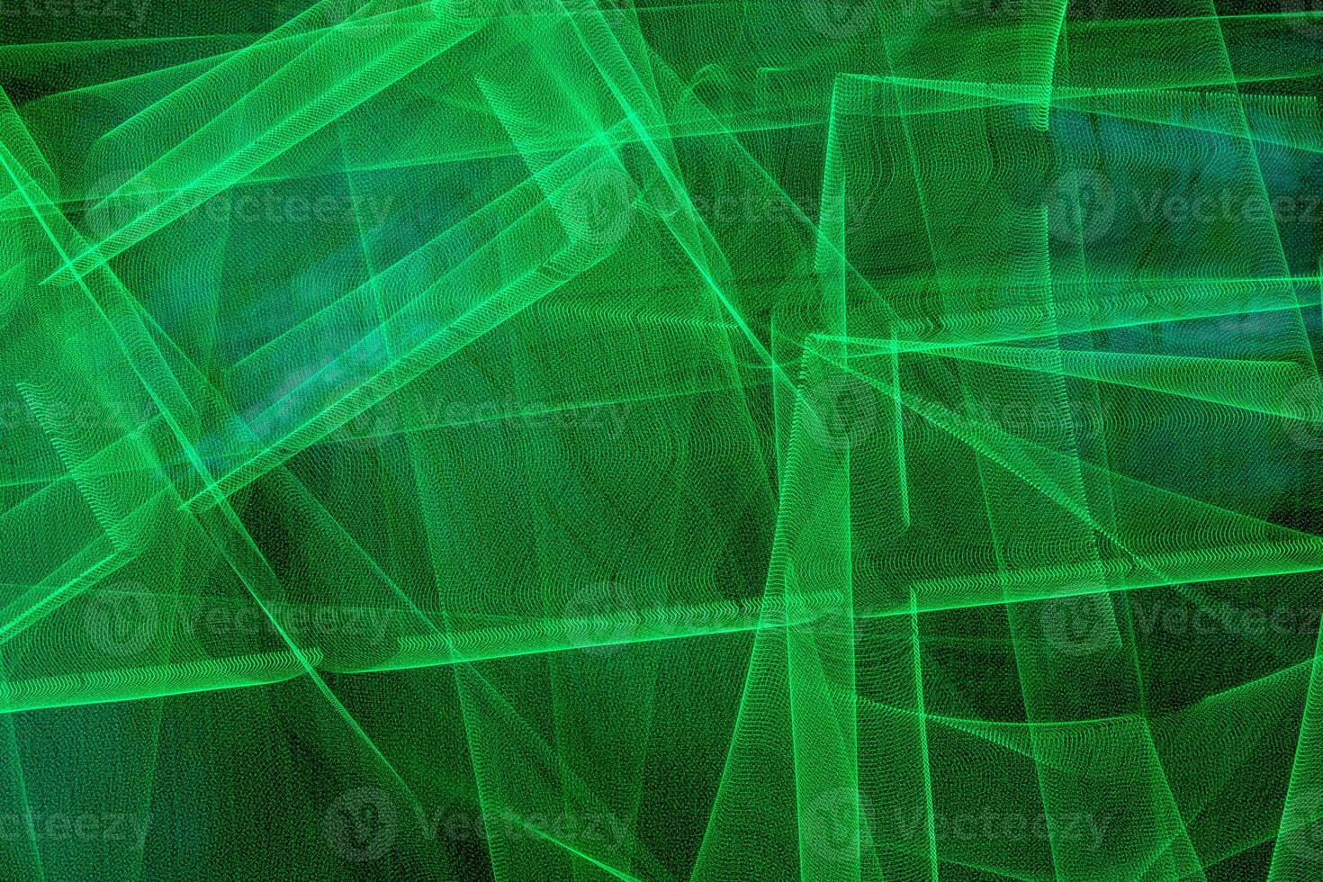 Green glowing lines of neon lights. Green abstract background. photo