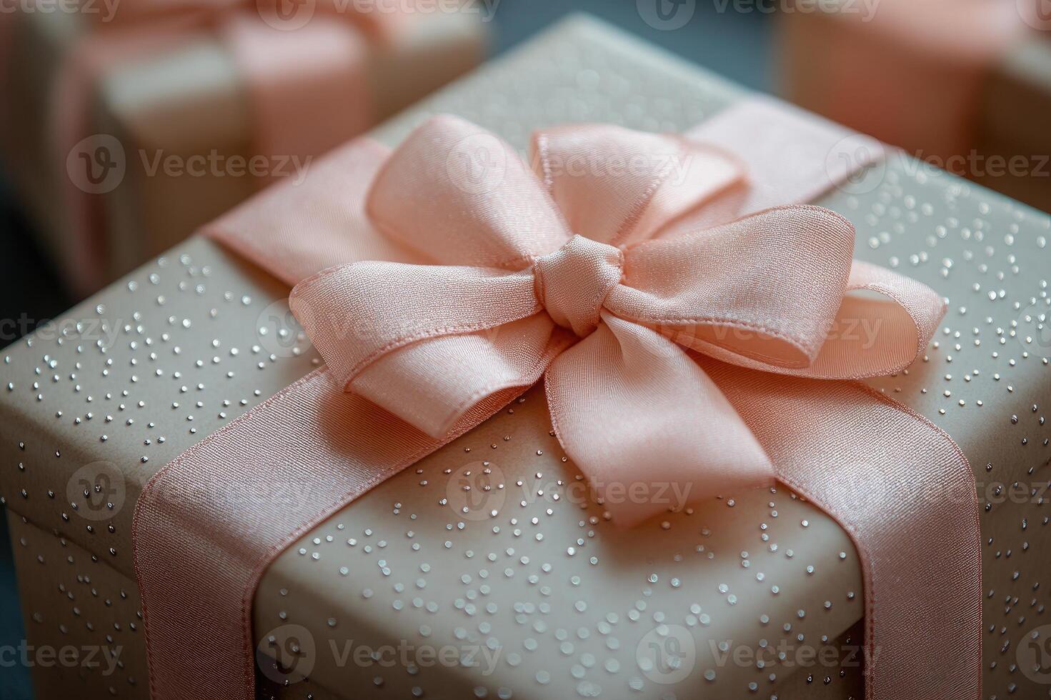 White gift boxes with pink ribbons for birthday or wedding photo