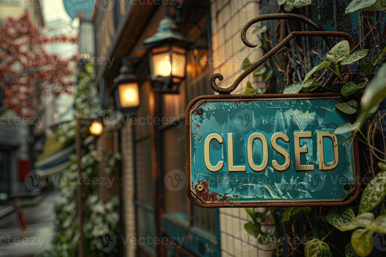 Old closed sign hanging on a small business door during covid-19 pandemic photo