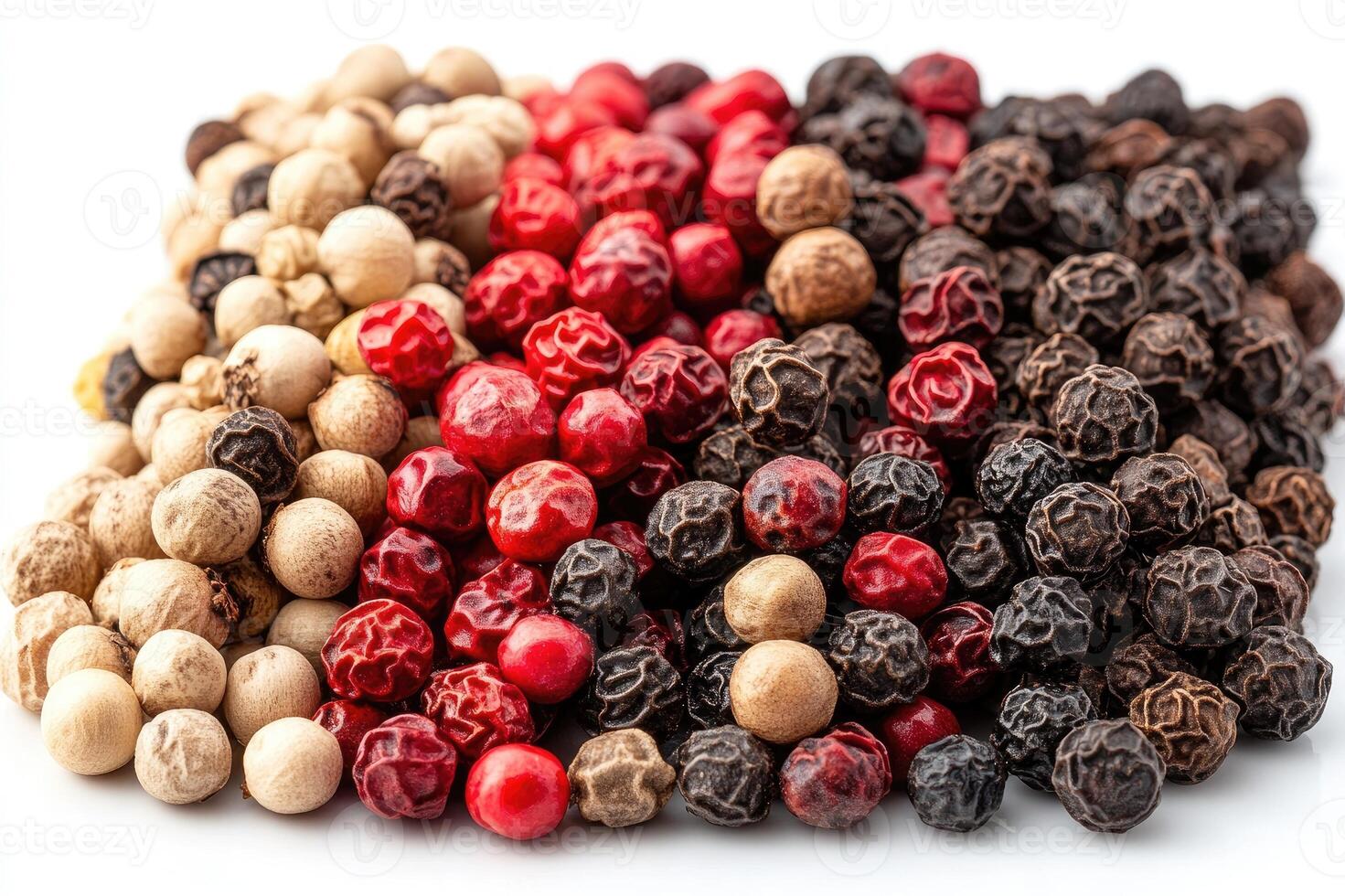 Mixture of black, white and red peppercorns forming a colorful background photo