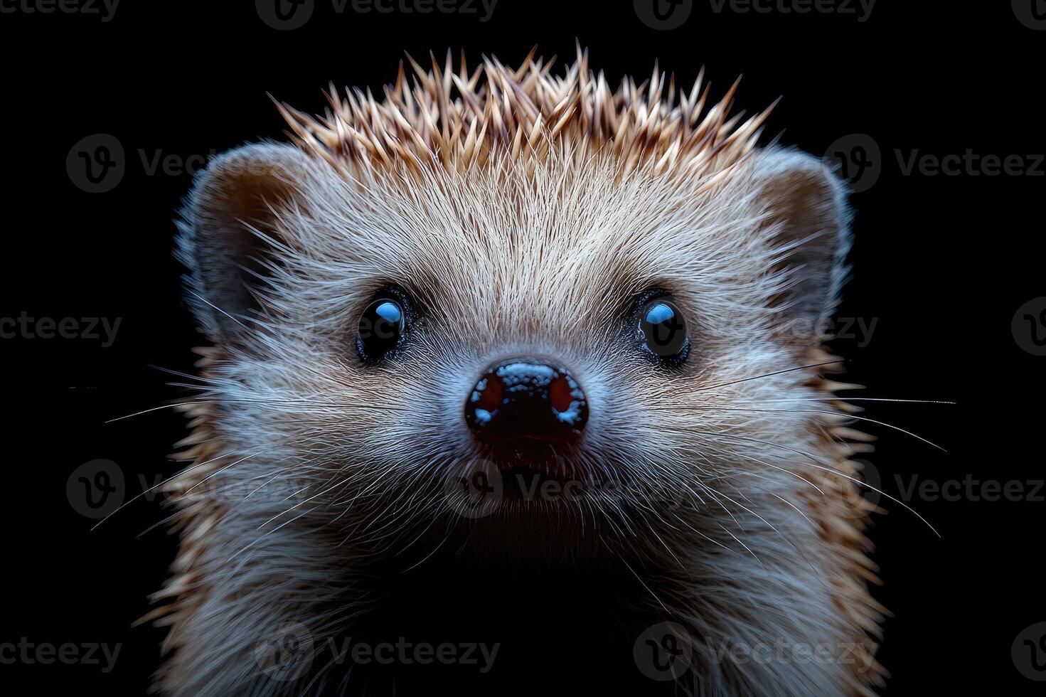 Hedgehog posing on black background with spines showing photo