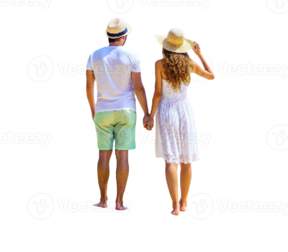 joven Pareja vistiendo verano ropa participación manos caminando lejos png