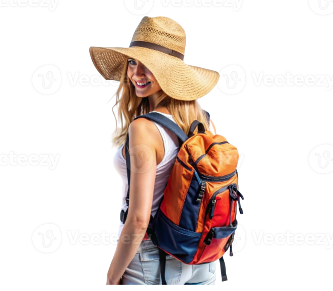 girl with hat and backpack png