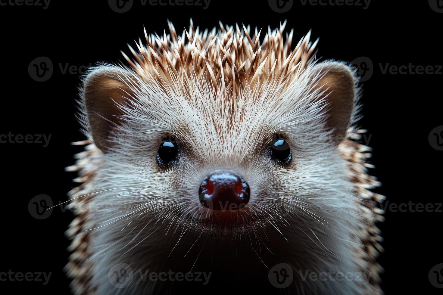 Hedgehog posing on black background with spines showing photo