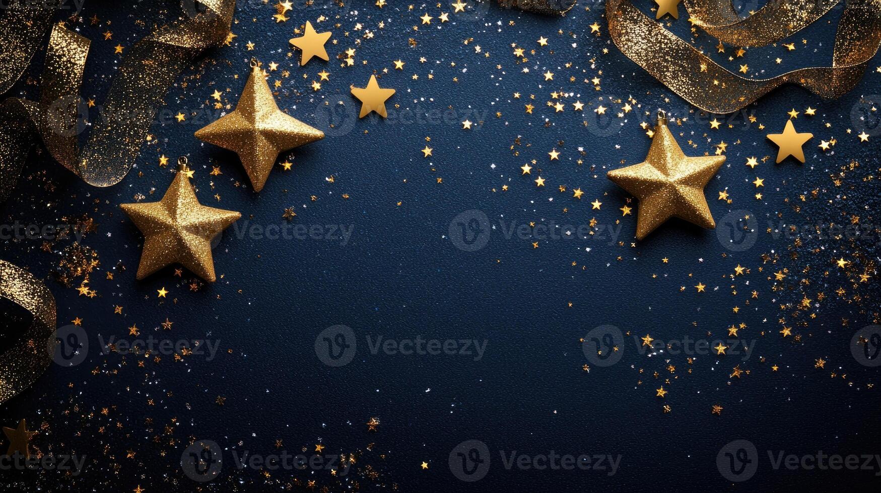 Golden christmas stars creating festive atmosphere on blue background photo