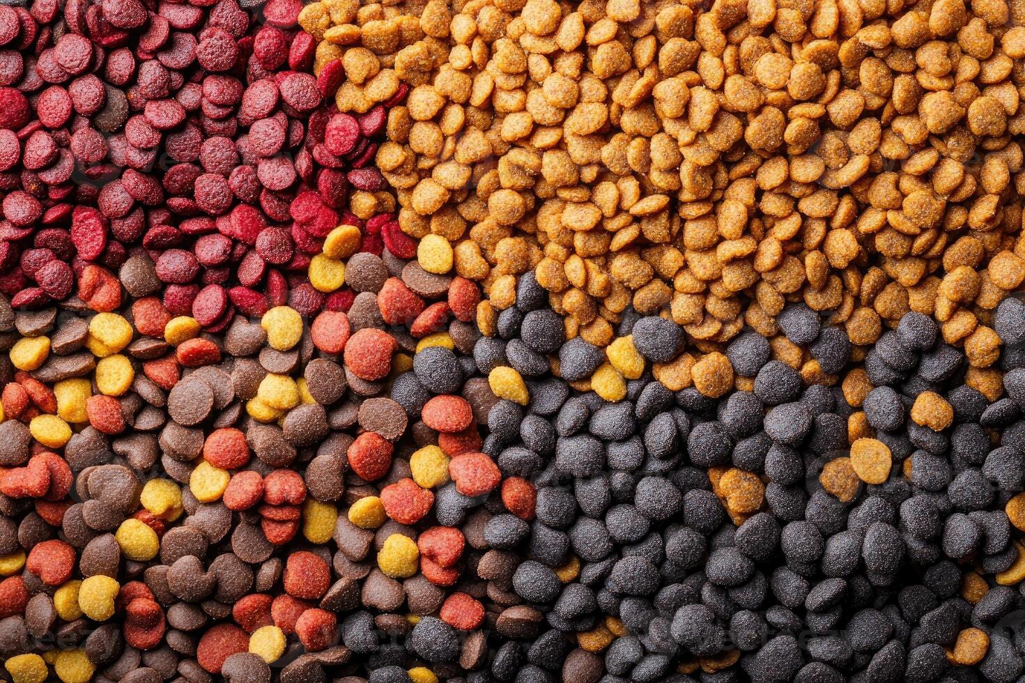 Dry dog food forming a colorful background photo