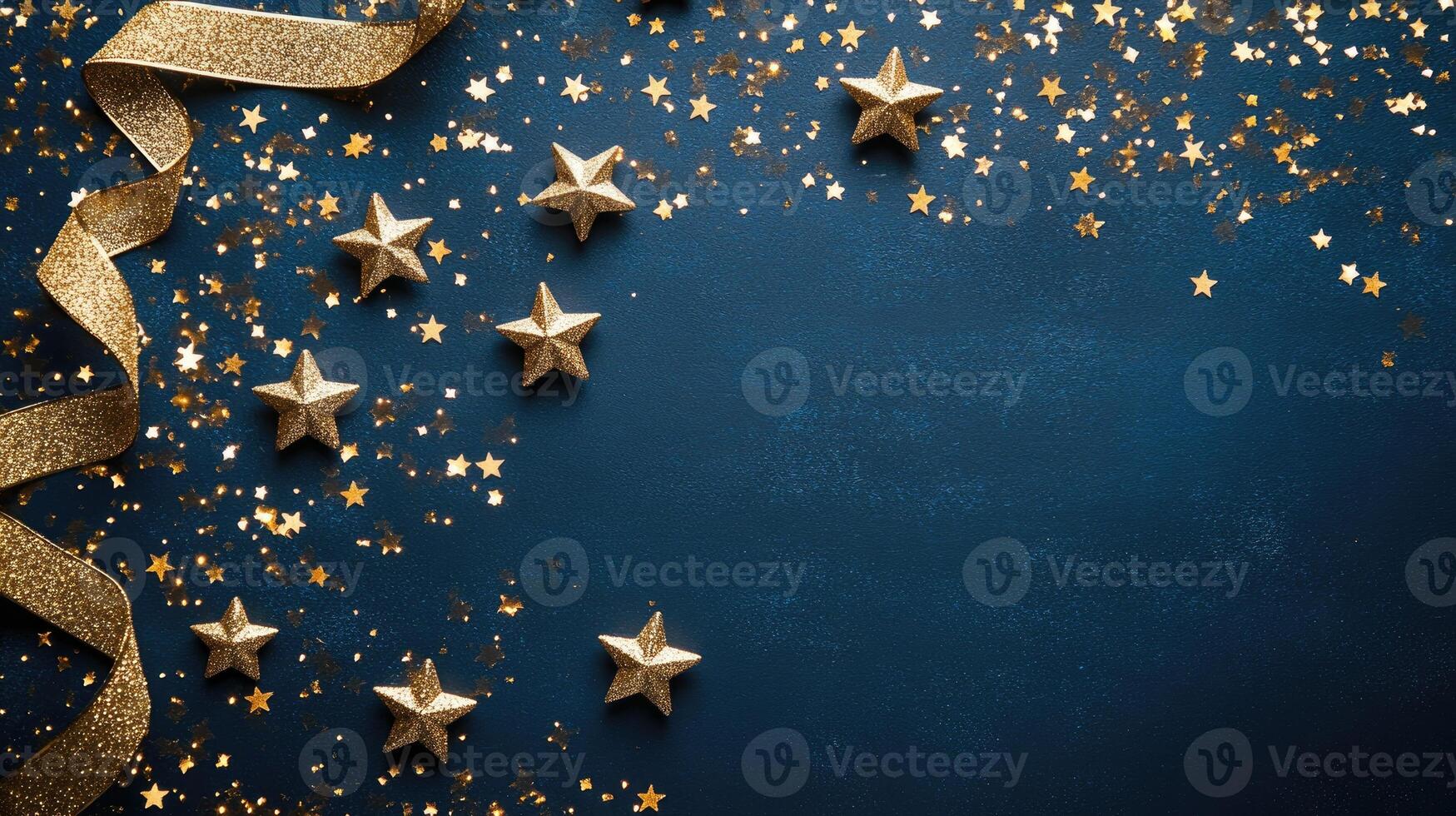 Golden christmas stars creating festive atmosphere on blue background photo