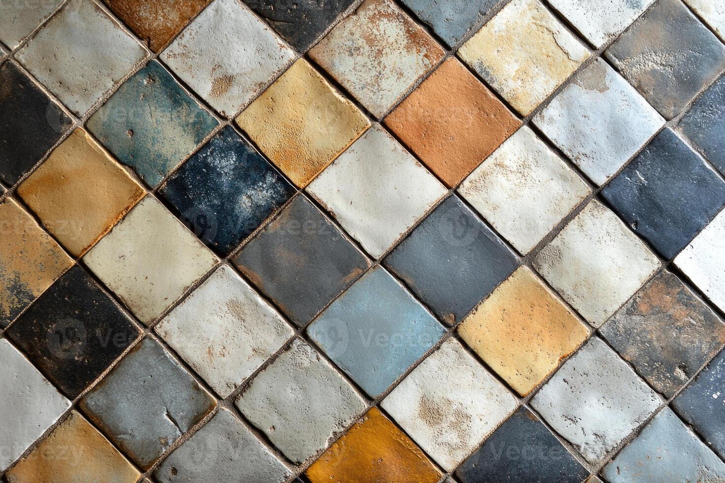 Colorful square leather tiles creating modern geometric pattern photo