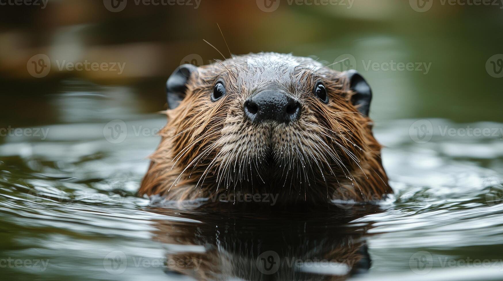 Eurasian beaver swimming in a lake photo