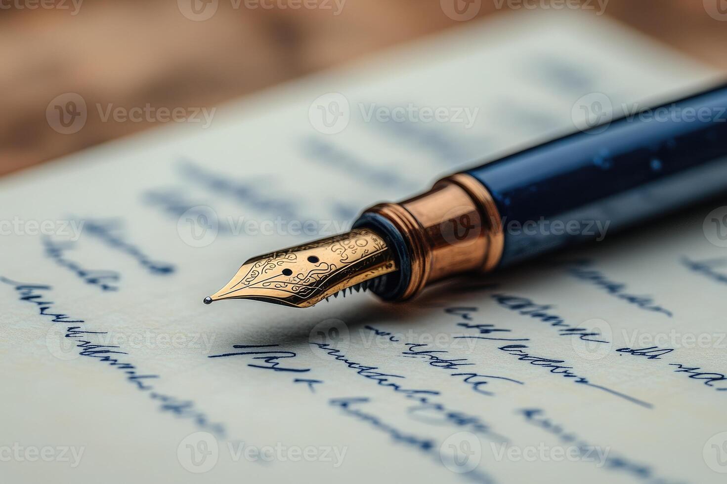 Elegant fountain pen writing on paper with cursive handwriting photo