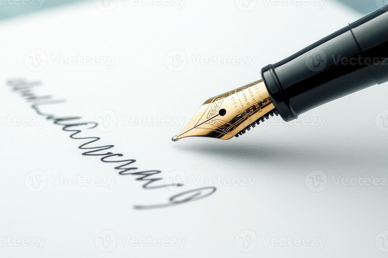 Luxury fountain pen writing signature on white paper photo