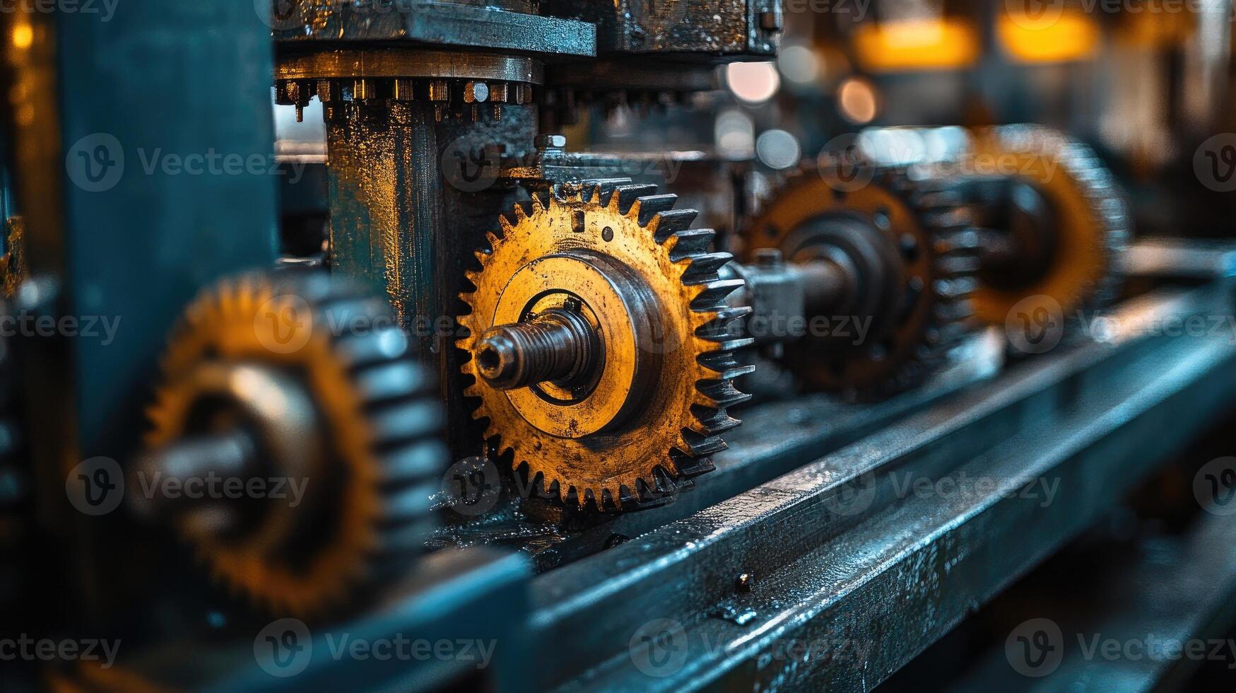 Large cogwheels, gears, axles, and bearings comprising the working mechanism of an industrial machine photo