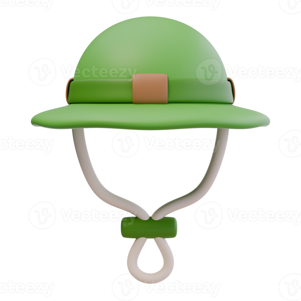 3d render illustration of camping cap, panama or bucket hat. Hiking, travel, adventure. Protective clothing for tourist. Isolated object png