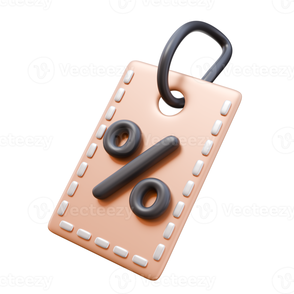 3D Icon Price tag Sign Percent Discount Voucher. Store, Online Shopping, Sale Concept. 3D Illustration Design Web Mobile App png