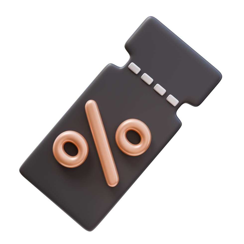 3d ícone Preto cupom tag com dourado por cento placa. loja venda compras conceito. 3d ilustração Projeto rede Móvel aplicativo png