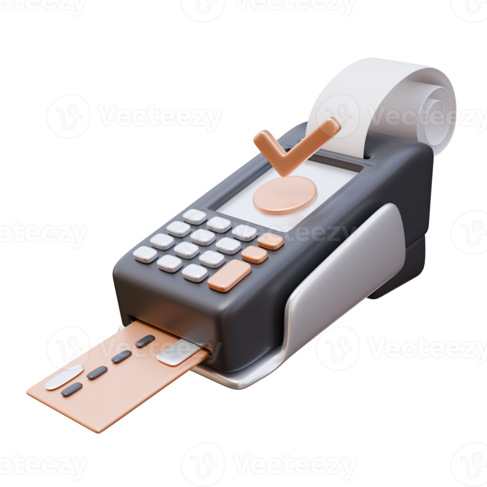 3d ícone Forma de pagamento terminal com verificar. loja, conectados compras, venda conceito. 3d ilustração Projeto rede Móvel aplicativo png