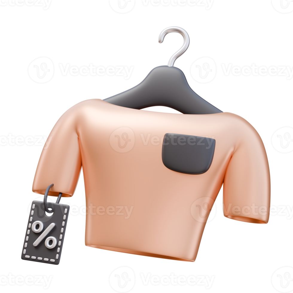 3D Icon Hanger with T-shirt and Discount Price Tag. Store, Shopping, Sale Concept. 3D Illustration Design Web Mobile App png