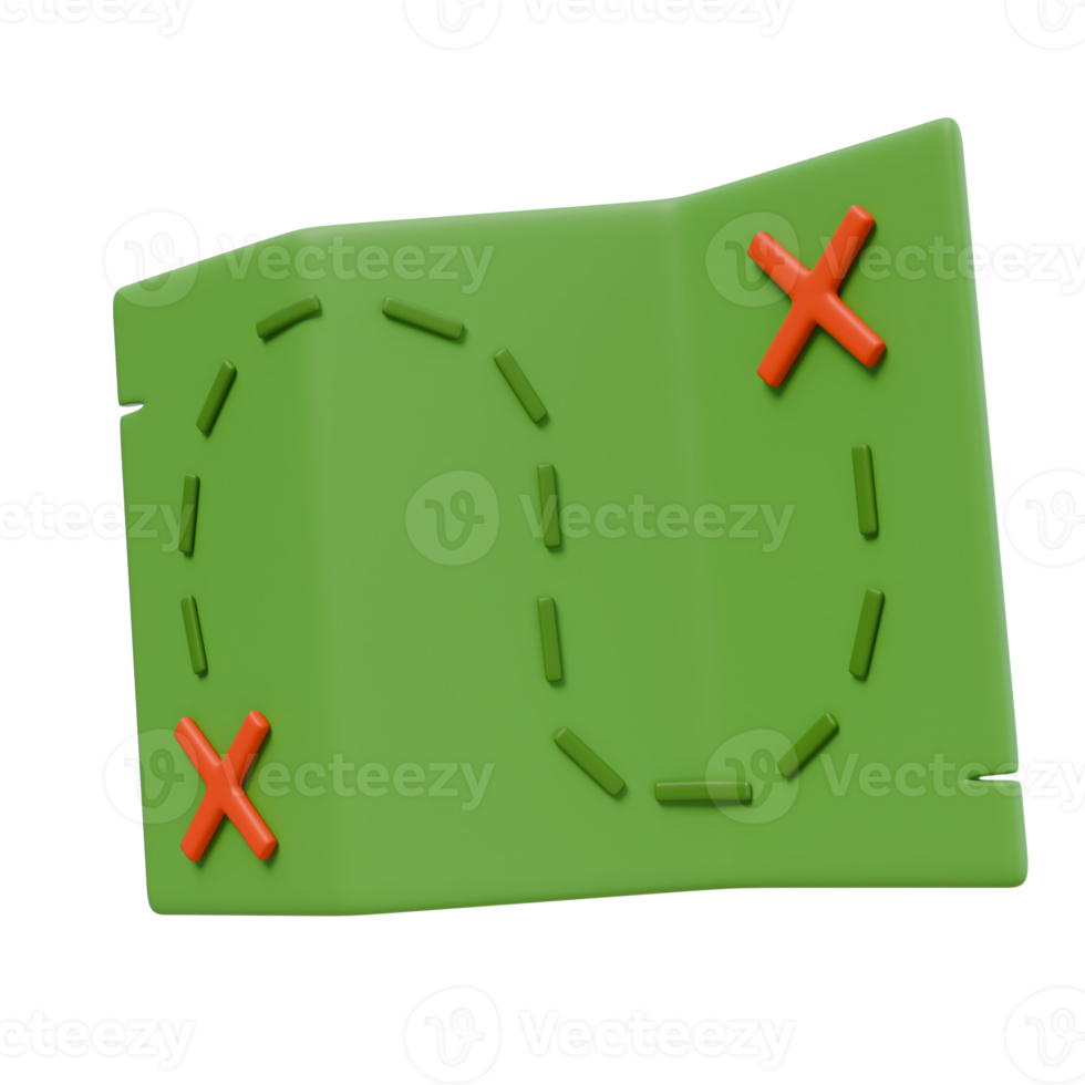 3d render illustration of treasure map with points. geolocating travel, camping spots. Isolated object png