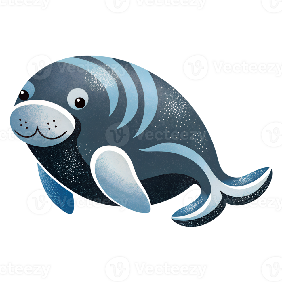 Flat style cartoon image of cute Manatee png