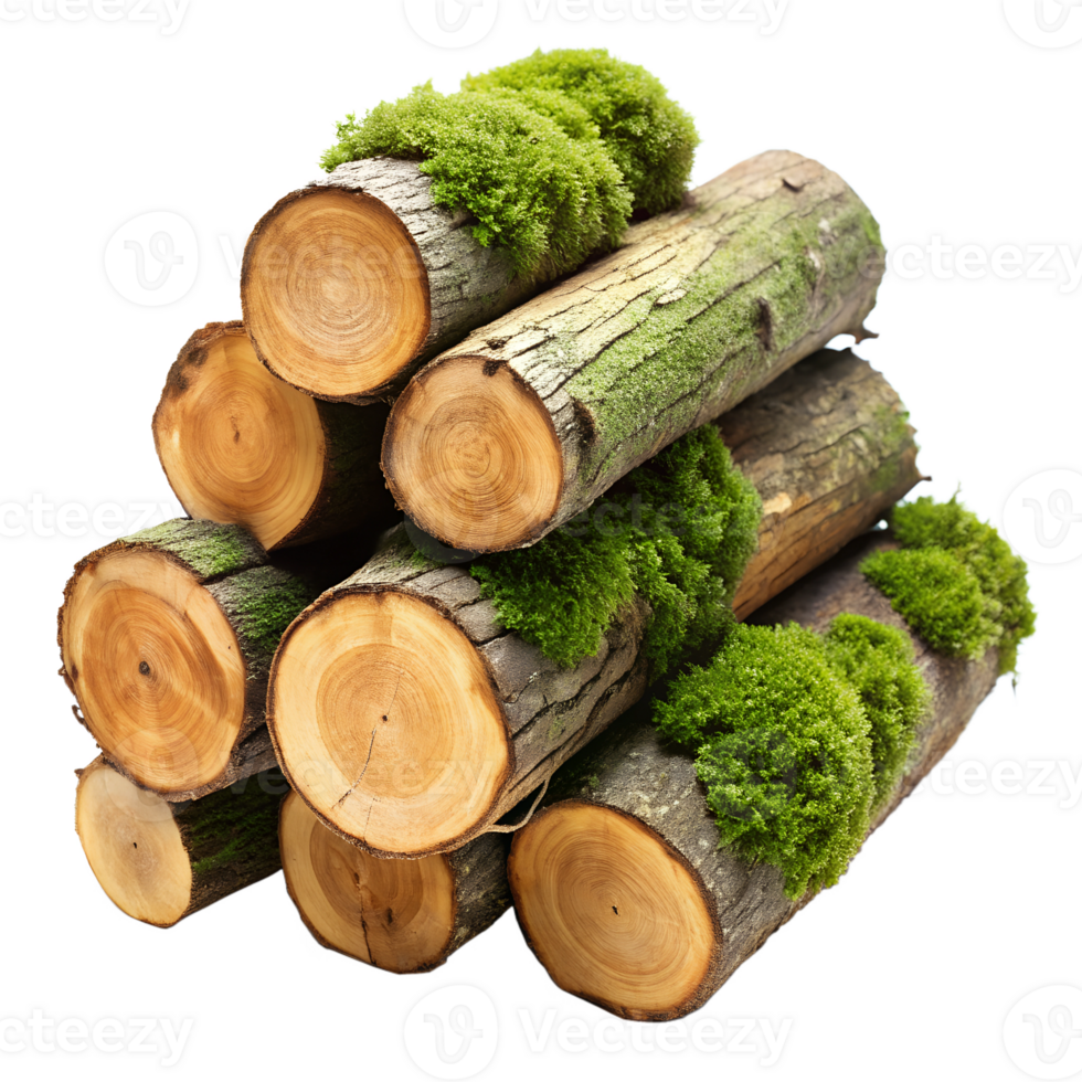 Log with moss, isolated on a transparent background png