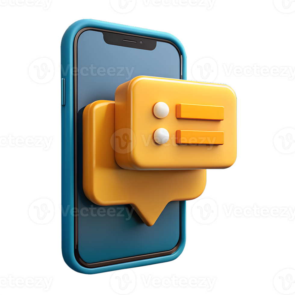 3d render style message smartfone, isolated on transparent background png