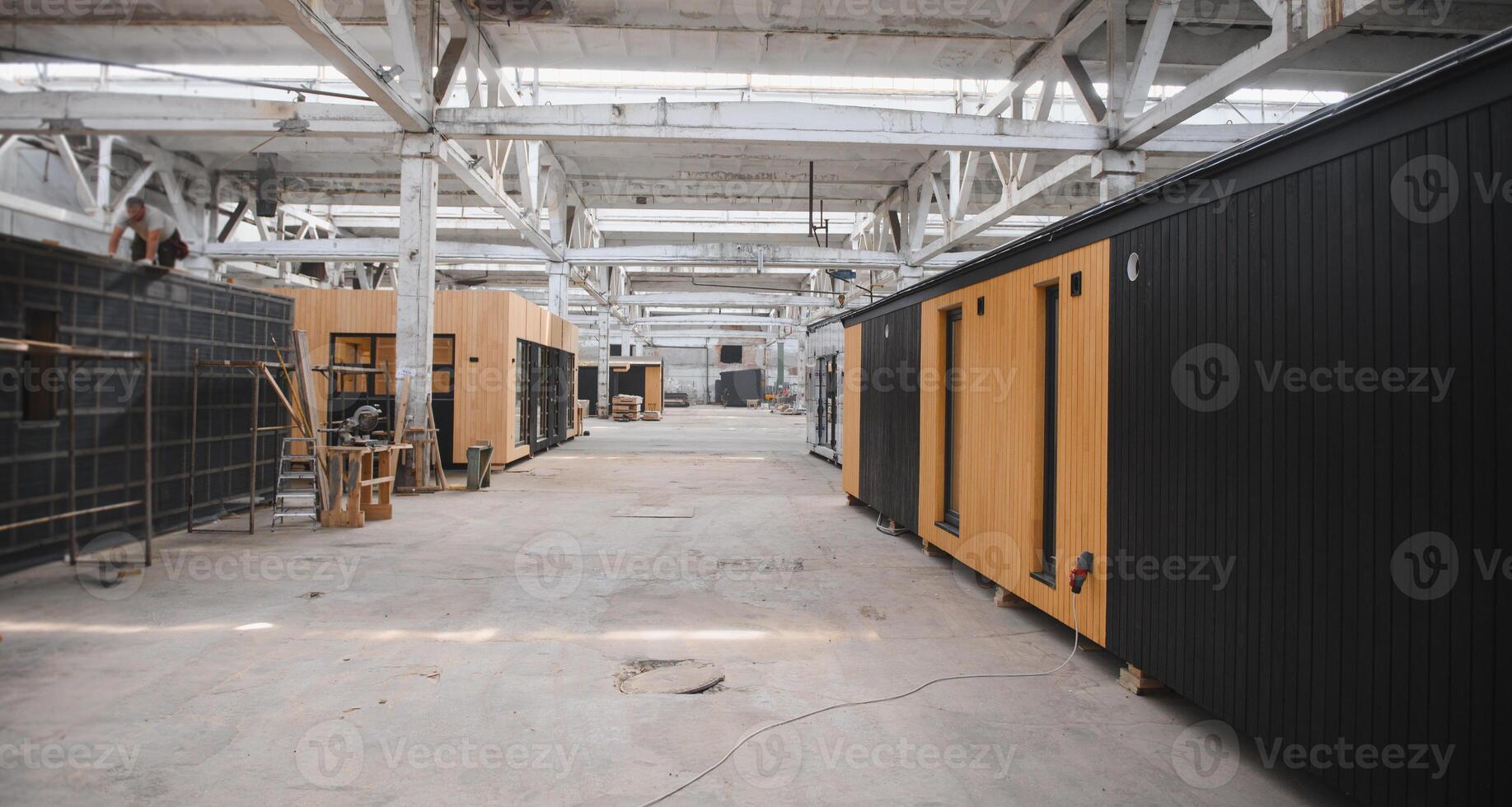 Workshop for the production of wooden modular houses photo
