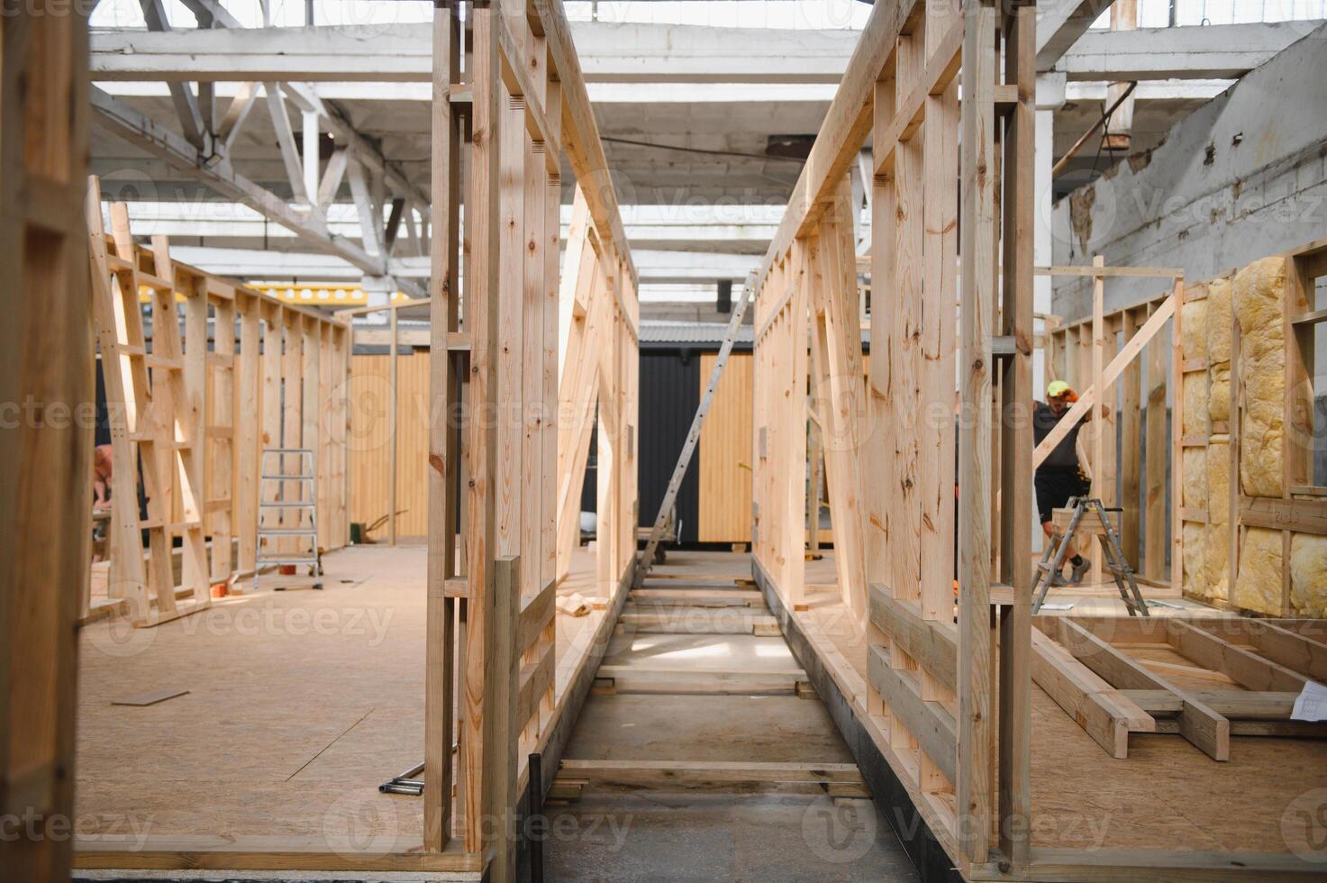 Workshop for the production of wooden modular houses photo