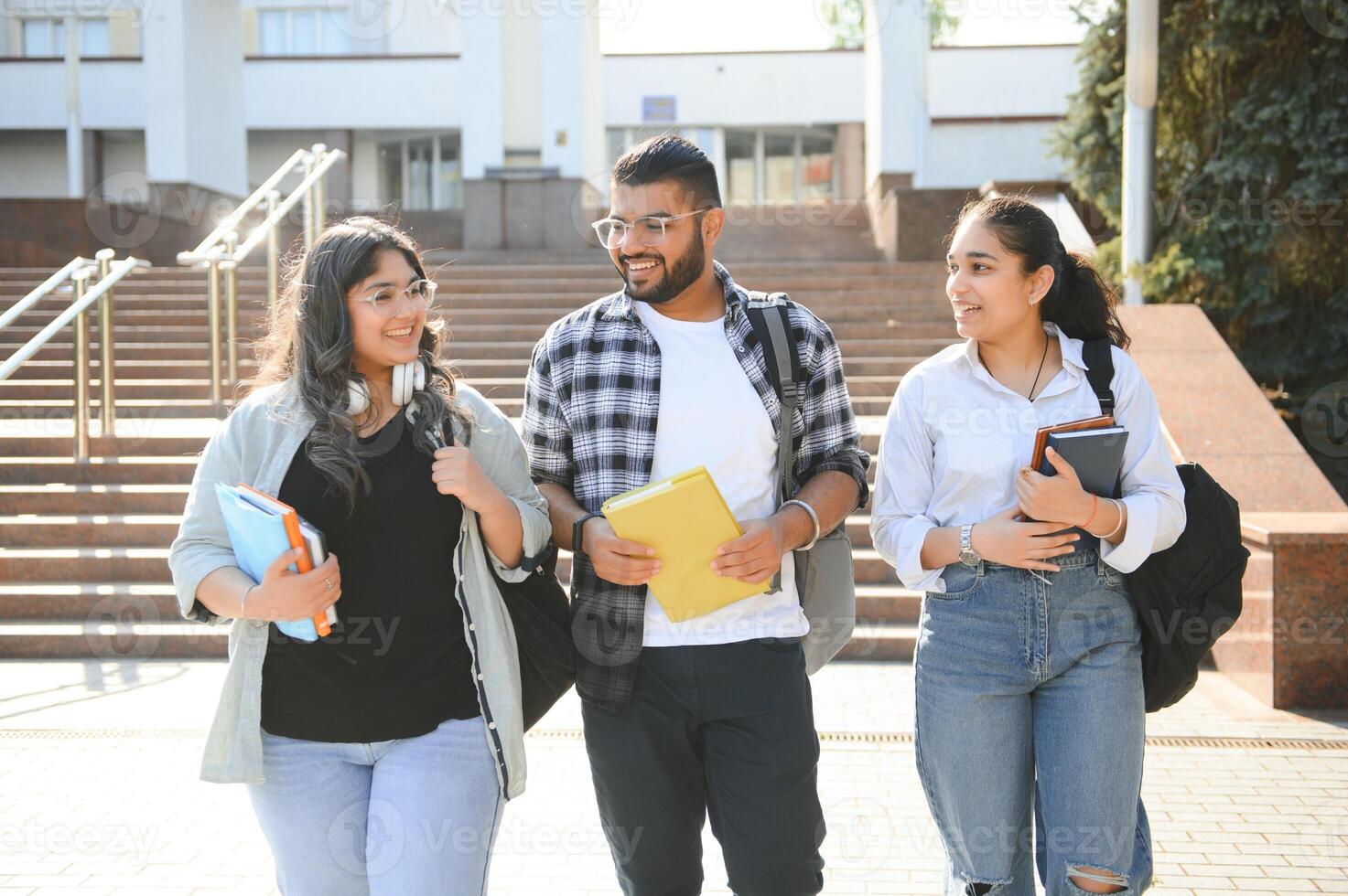 Group of Indian or Asian college students in the campus photo