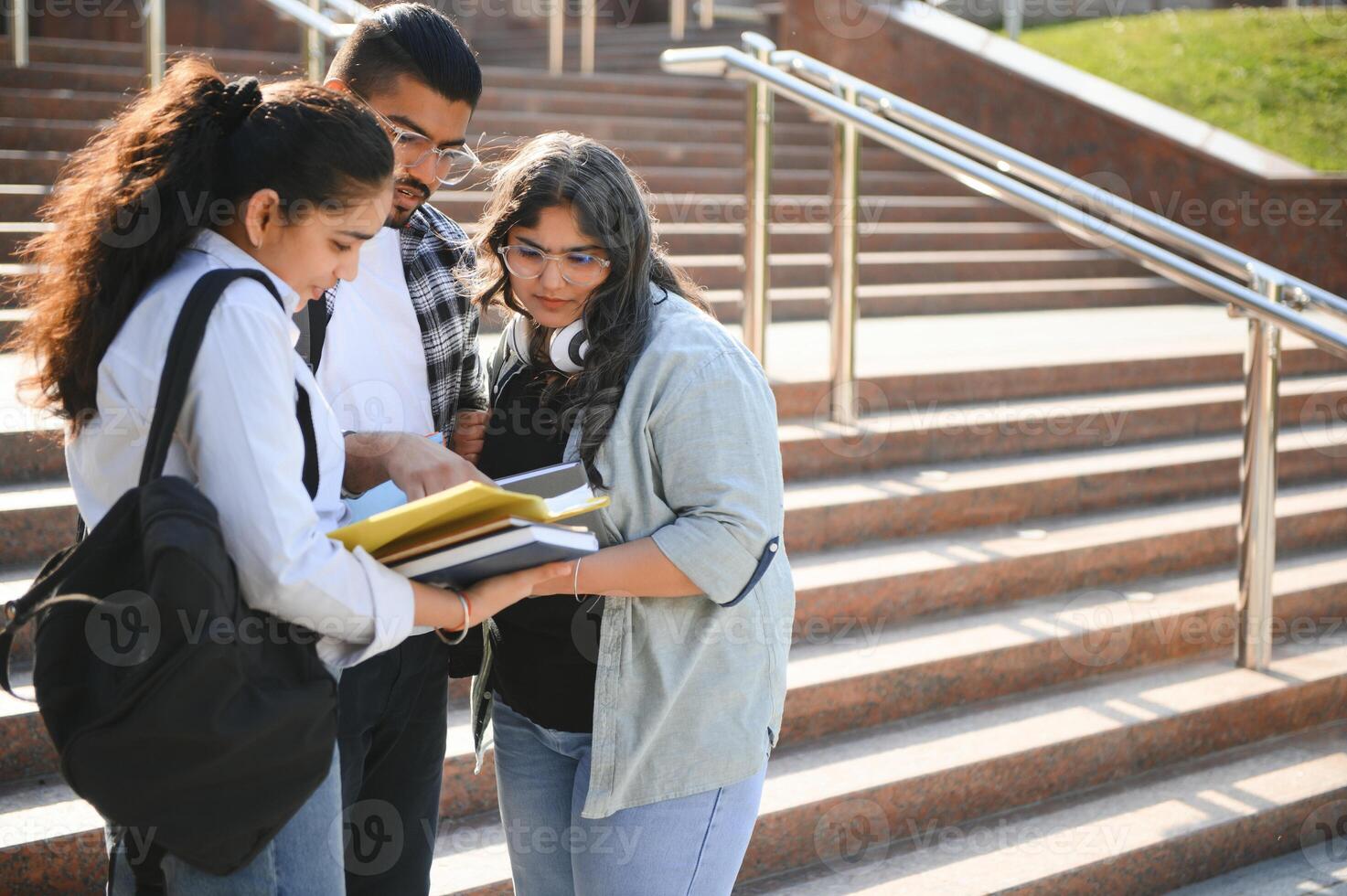 Group of Indian or Asian college students in the campus photo