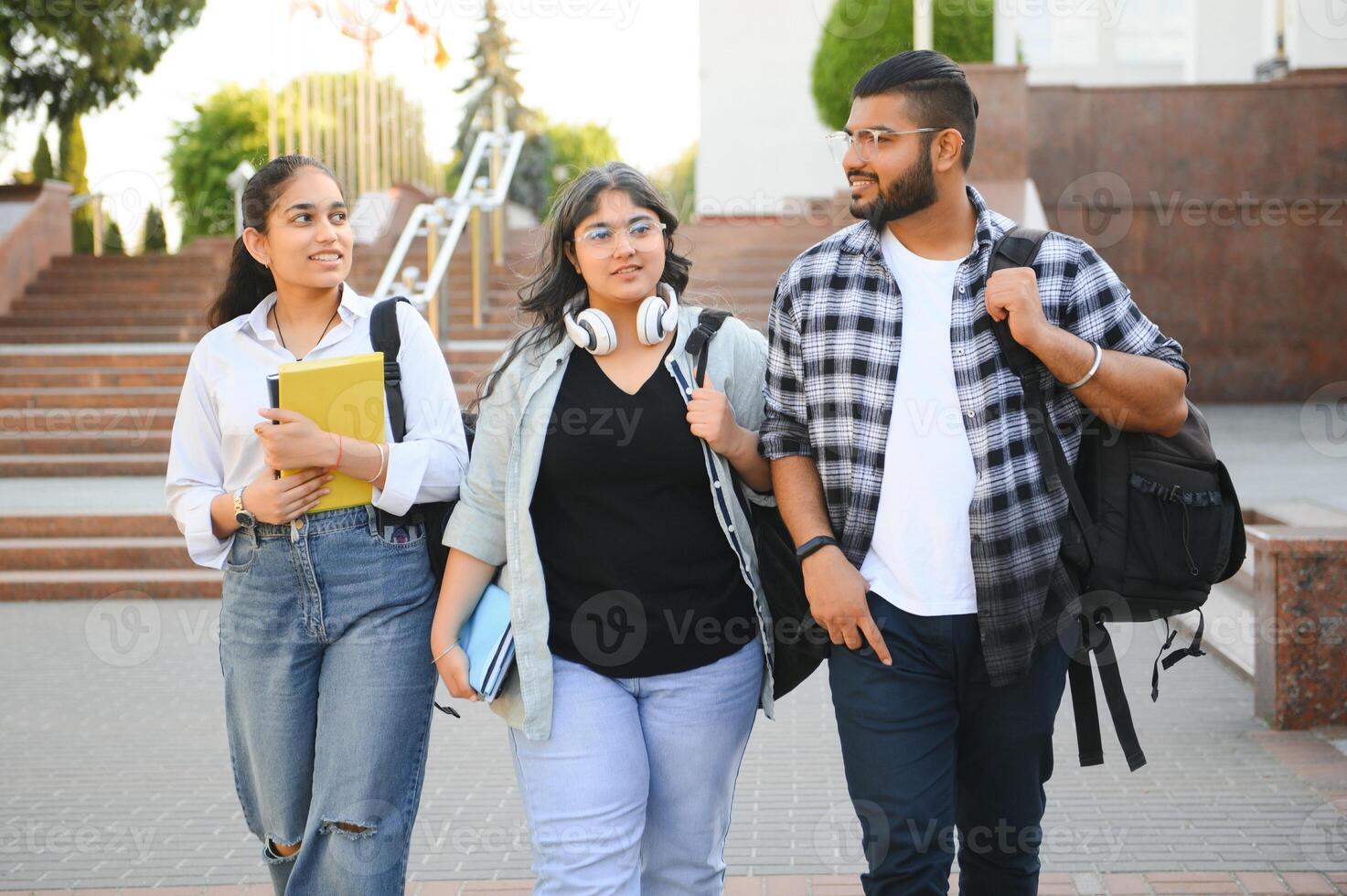 Group of Indian or Asian college students in the campus photo