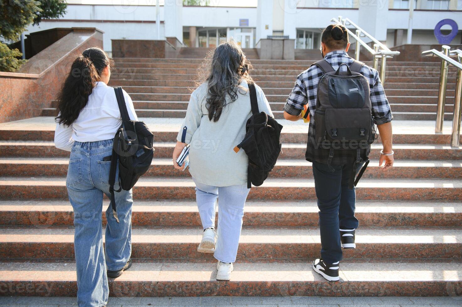 Group of Indian or Asian college students in the campus photo