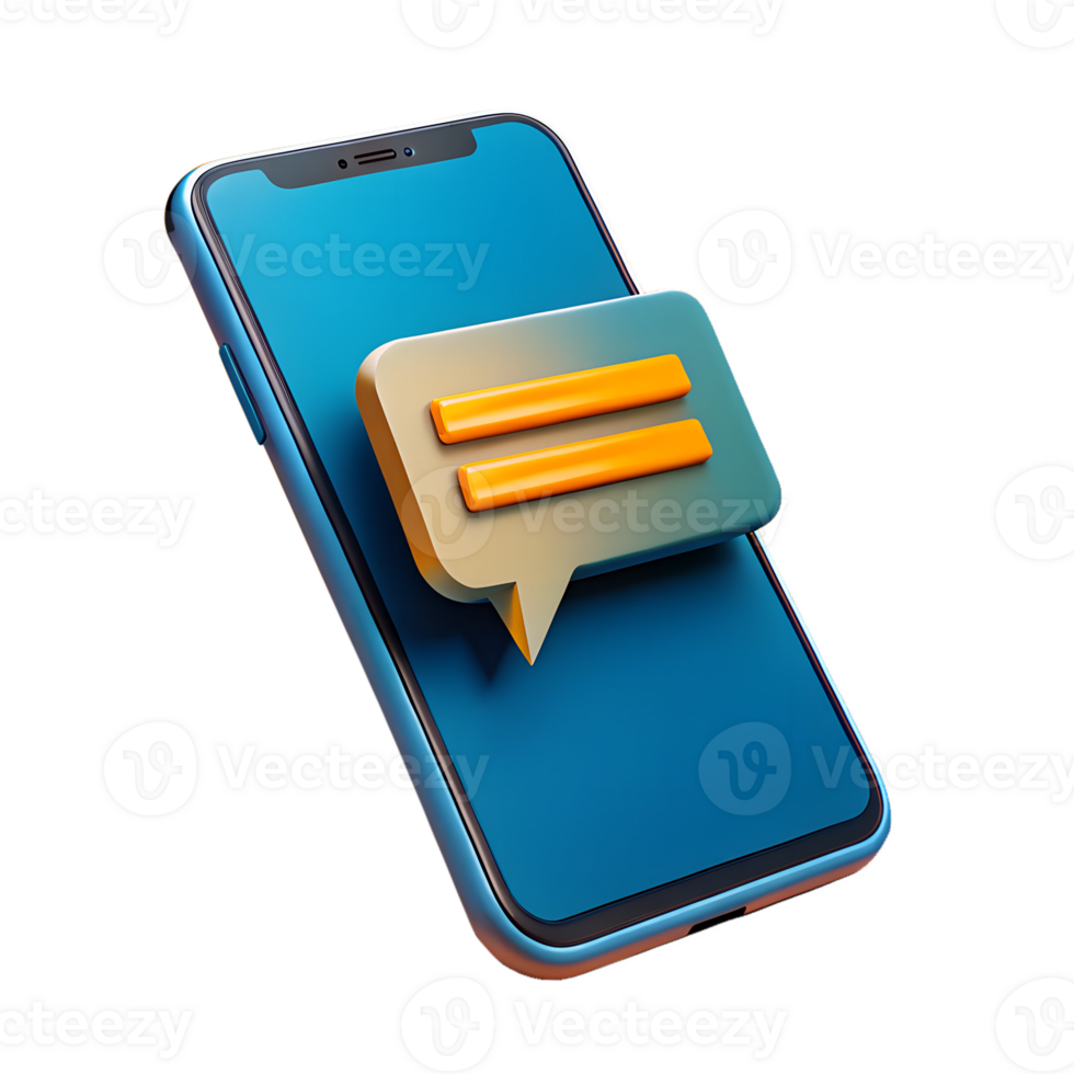 3d render style message smartfone, isolated on transparent background png