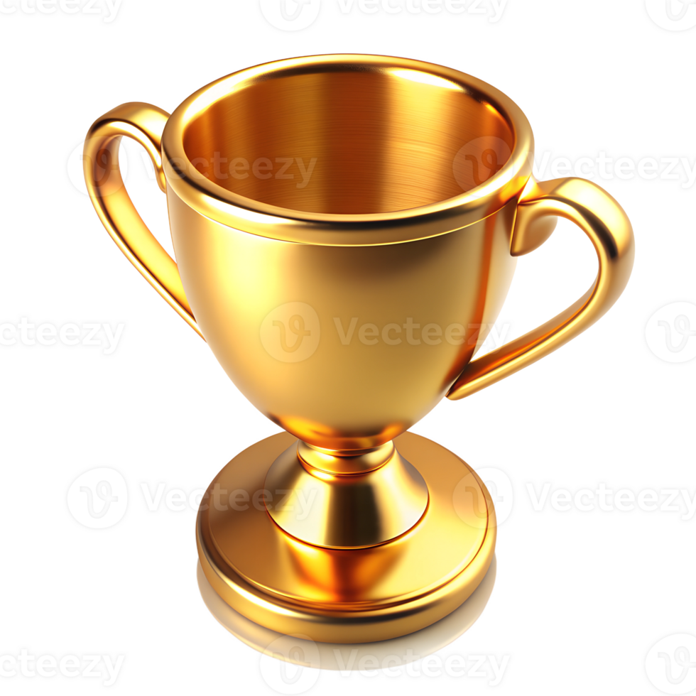 golden cup with soft form, isometric, isolated on a transparent background png